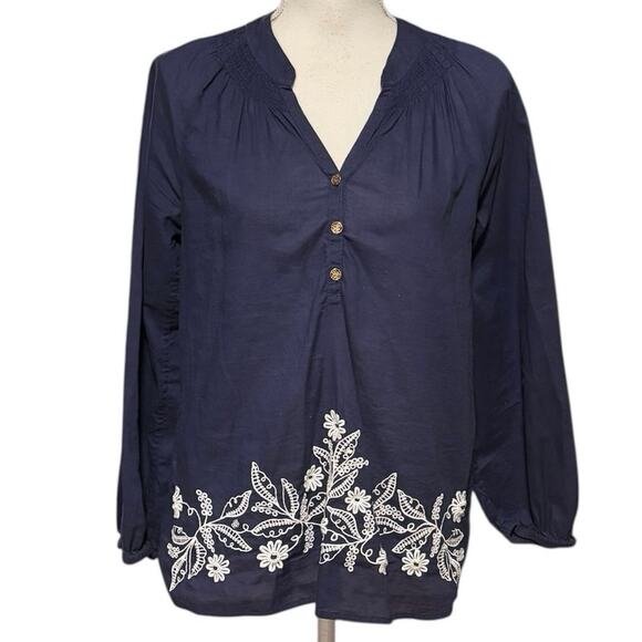 Lilly Pulitzer Size S Elsa Blouse Top Floral Embroidered Smocked V Neck Preppy - Picture 1 of 6
